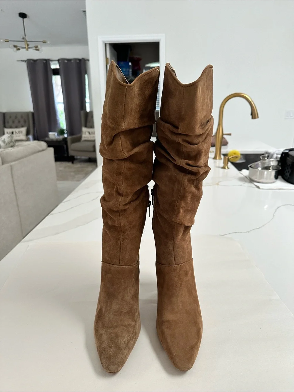 Vince Camuto Tan Suede Armada Slouchy Pointed Toe Heeled Boot Sz 8